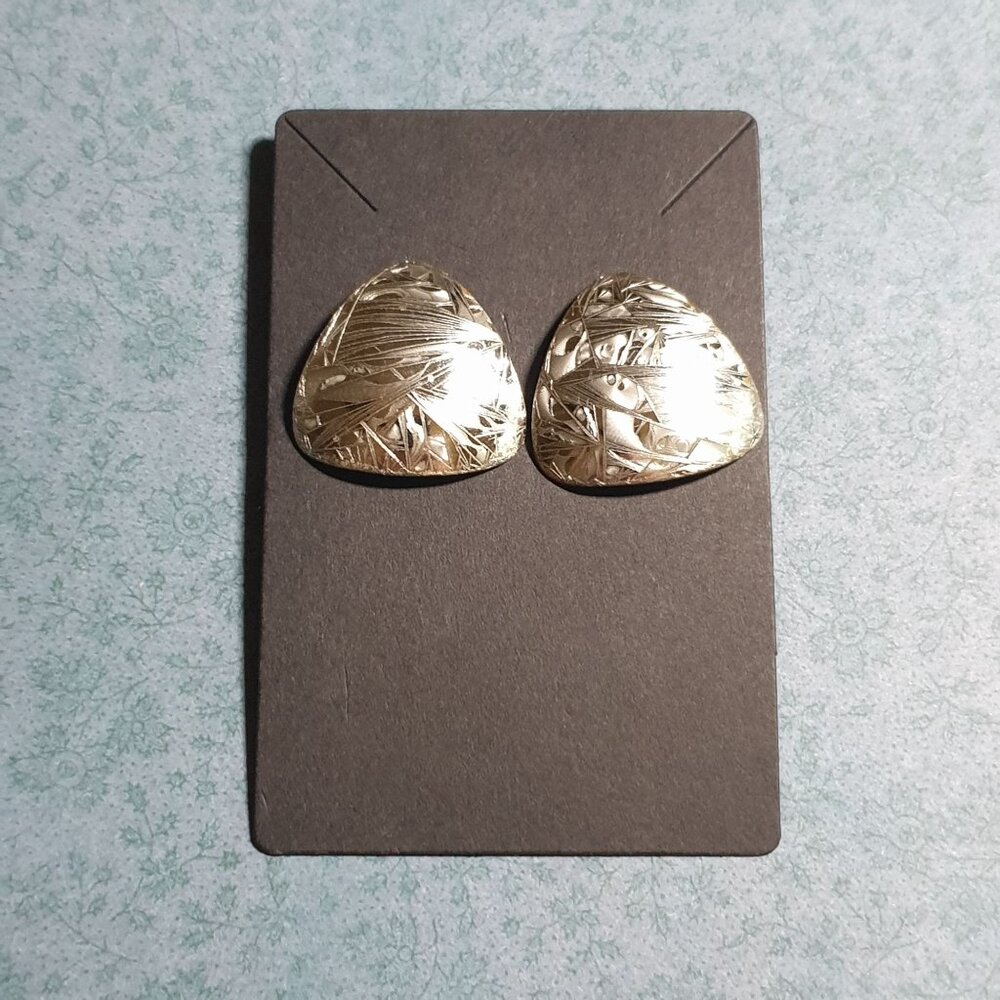 Vintage Silver Tone Etched Abstract Triangle Stud Earrings Women Fashion Retro